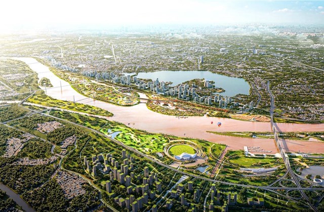 Phối cảnh tổng thể đại lộ cảnh quan sông Hồng.