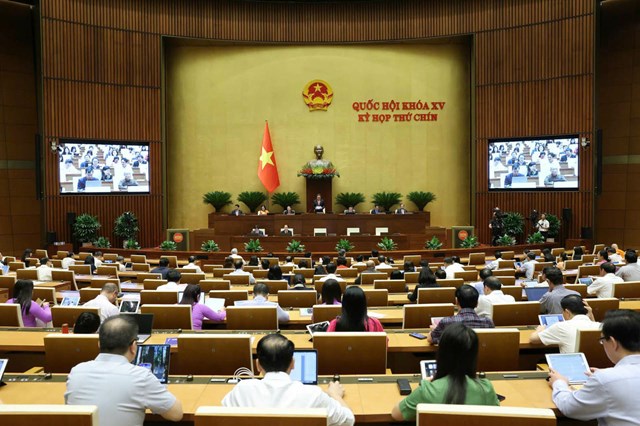 Quang cảnh phiên họp Quốc hội thông qua Nghị quyết sửa đổi, bổ sung một số điều của Hiến pháp năm 2013, ngày 16/6/2025. (Ảnh trong bài: quochoi.vn)