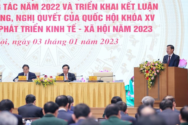 Ph&oacute; Thủ tướng L&ecirc; Minh Kh&aacute;i: Tập trung ổn định, ph&aacute;t triển an to&agrave;n, l&agrave;nh mạnh, bền vững c&aacute;c thị trường tiền tệ, t&iacute;n dụng, tr&aacute;i phiếu doanh nghiệp, chứng kho&aacute;n, bất động sản. Ảnh VGP/Nhật Bắc