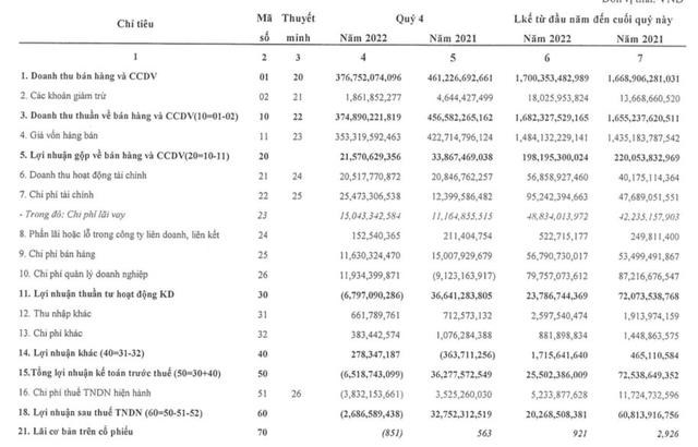 Hanosimex (HSM) lỗ sau thuế 2,7 tỷ đồng qu&#253; 4/2022 - Ảnh 1