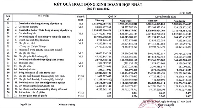 Kết quả kinh doanh của BFC