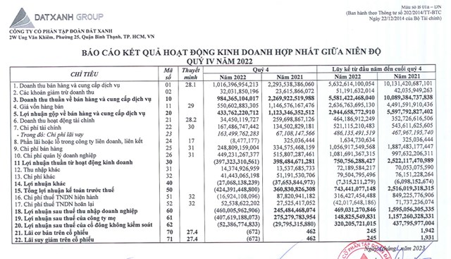 B&aacute;o c&aacute;o t&agrave;i ch&iacute;nh DXG qu&yacute; IV/2022
