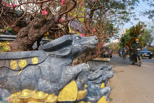 Đ&acirc;y l&agrave; sản phẩm bắt mắt, độc đ&aacute;o, thu h&uacute;t được sự ch&uacute; &yacute; của người đi đường. Tuy nhi&ecirc;n, anh Qu&acirc;n chia sẻ so với c&aacute;c năm trước, số lượng chậu đ&agrave;o h&igrave;nh linh vật b&aacute;n ra được &iacute;t hơn, gi&aacute; th&agrave;nh cũng rẻ hơn.