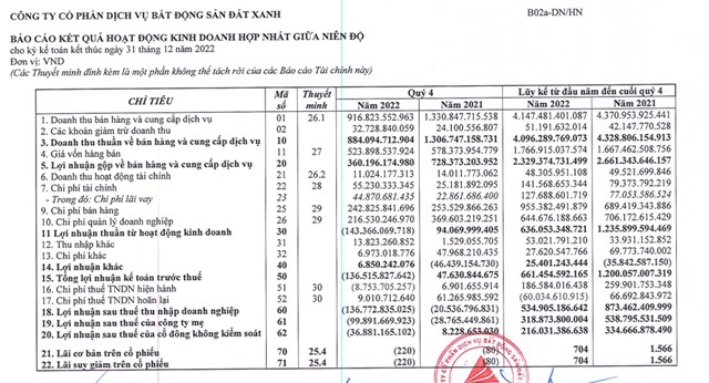 Đất Xanh Service (DXS) lỗ kỷ lục qu&#253; IV/2022, mức lỗ đậm nhất từ khi l&#234;n s&#224;n - Ảnh 1