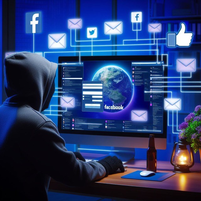 Khi bấm v&agrave;o link giả mạo, người d&ugrave;ng sẽ bị đối tượng xấu cướp mất t&agrave;i khoản Facebook - Ảnh minh hoạ được tạo bằng ứng dụng Bing AI &nbsp;