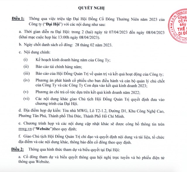 Nội dung được đưa ra họp tại Đại hội đồng cổ đ&ocirc;ng thường ni&ecirc;n 2023