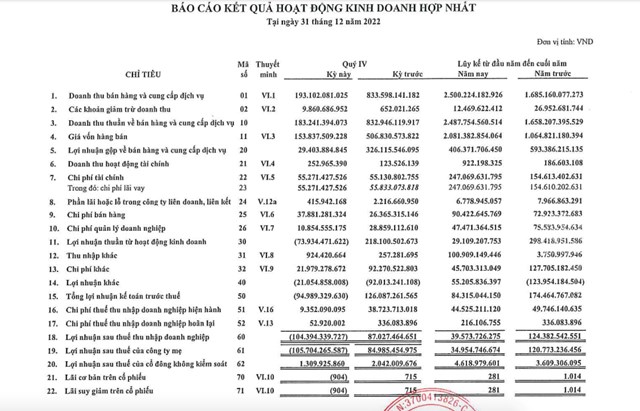 Kết quả kinh doanh qu&yacute; IV/2022 của TDC
