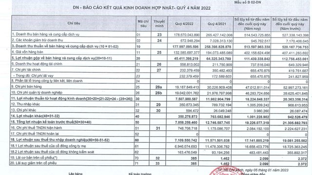 Kết quả kinh doanh qu&yacute; IV/2022 của STC