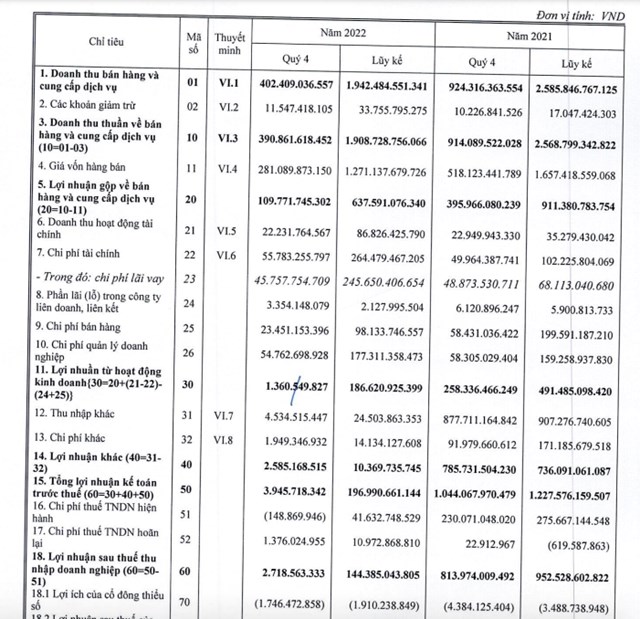 Kết quả kinh doanh qu&yacute; IV/2022 của DIC Corp