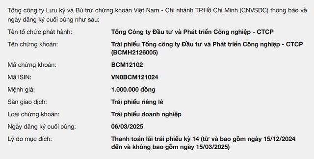Becamex IDC (BCM) chuẩn bị thanh to&#225;n l&#227;i cho l&#244; tr&#225;i phiếu 2.500 tỷ đồng - Ảnh 1