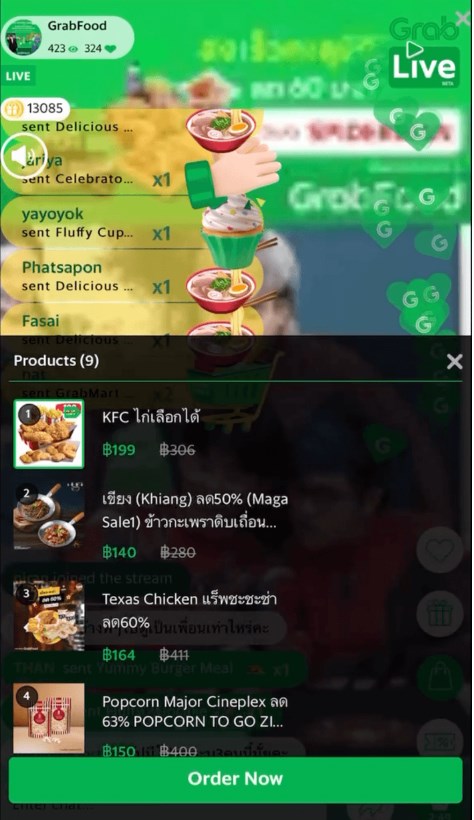 Một buổi b&aacute;n h&agrave;ng trực tiếp của Grab Th&aacute;i Lan