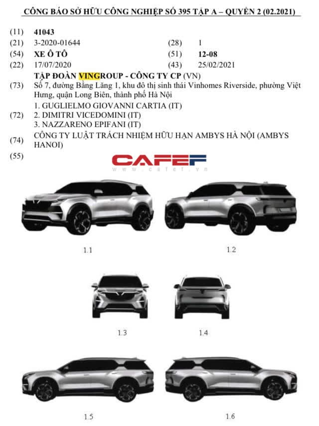 Mẫu xe mới của Vinfast được Cục sở hữu tr&iacute; tuệ cấp bản quyền sở hữu c&ocirc;ng nghiệp