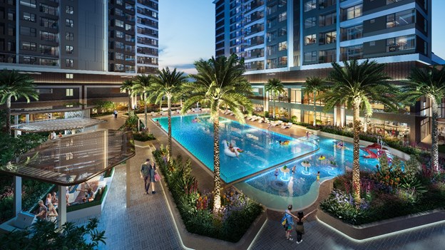 Kh&ocirc;ng gian sống của Akari City giai đoạn 2 được thiết kế như khu nghỉ dưỡng. Hiện Nam Long đang giới thiệu ra thị trường c&aacute;c căn hộ c&oacute; diện t&iacute;ch từ 60 - 93m2 bố tr&iacute; 2 - 3 ph&ograve;ng ngủ với g&aacute;i từ 2,7 tỷ đồng/căn.