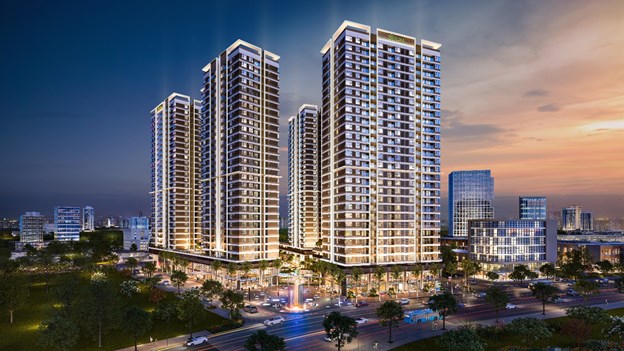 Vị tr&iacute; v&agrave; thiết kế ch&acirc;́t Nh&acirc;̣t &acirc;́n tượng của Akari City tr&ecirc;n đại lộ V&otilde; Văn Kiệt, c&aacute;ch trung t&acirc;m quận 1 chỉ 15 ph&uacute;t di chuyển. Ảnh ph&ocirc;́i cảnh minh họa giai đoạn 2