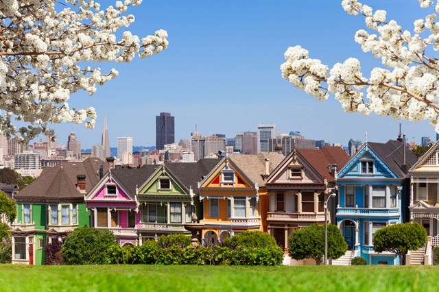 Steiner, San Francisco, California:&nbsp;Những ng&ocirc;i nh&agrave; theo kiến tr&uacute;c thời Victoria c&oacute; t&ocirc;ng m&agrave;u từ xanh dương, xanh n&otilde;n chuối đến cam, hồng phớt, lộng lẫy đến mức con phố Steiner được gọi l&agrave; "d&atilde;y bưu thiếp". C&ugrave;ng với tầm nh&igrave;n hướng ra th&agrave;nh phố v&agrave; một c&ocirc;ng vi&ecirc;n xanh m&agrave;u cỏ ở ph&iacute;a đối diện, Steiner hiện l&ecirc;n như một bức tranh vẽ ho&agrave;n hảo.&nbsp;