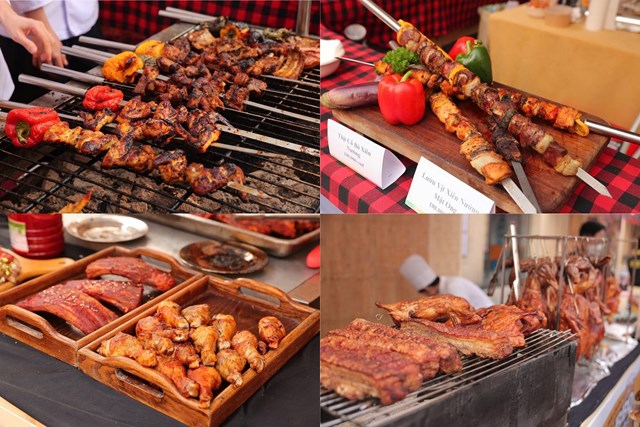 Những quầy nướng li&ecirc;n tục đỏ lửa với sườn heo sốt x&ocirc;ng kh&oacute;i kiểu Mỹ, b&ograve; Wagyu nướng than phong c&aacute;ch &Uacute;c, hải sản tươi ngon nướng mỡ h&agrave;nh... &nbsp;