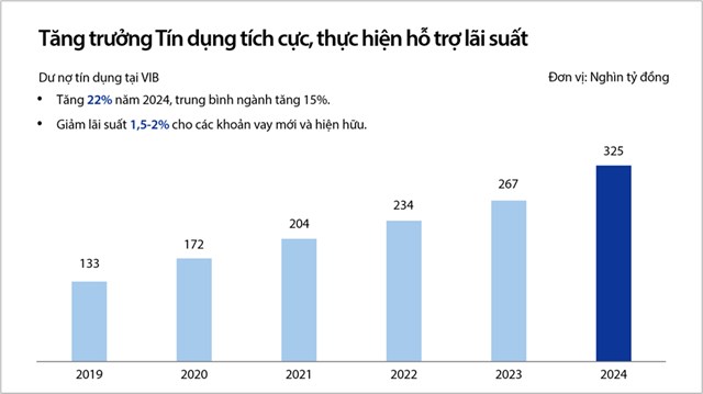 Tăng trưởng t&iacute;n dụng VIB từ 2019-2024.&nbsp;Nguồn: T&agrave;i liệu ĐHĐCĐ thường ni&ecirc;n 2025