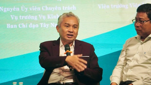 TS. Trần Hữu Hiệp, nguy&ecirc;n Vụ trưởng Vụ Kinh tế, Ban chỉ đạo T&acirc;y Nam Bộ chia sẻ tại hội thảo