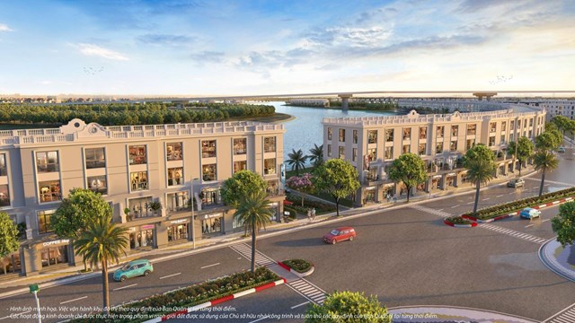 Phối cảnh d&atilde;y shophouses của ph&acirc;n khu Qu&yacute; Tộc nằm tr&ecirc;n trục đường huyết mạch &nbsp;