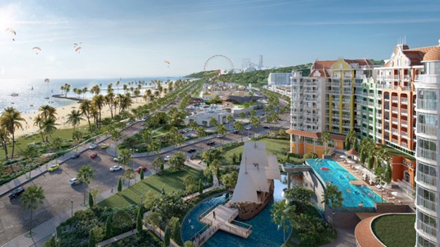 Bình Thu&acirc;̣n hứa hẹn trở thành đi&ecirc;̉m đ&ecirc;́n hàng đ&acirc;̀u khu vực với nhi&ecirc;̀u dự án b&acirc;́t đ&ocirc;̣ng sản du lịch quy m&ocirc; đang được đ&acirc;̀u tư. Ảnh ph&ocirc;́i cảnh dự án NovaWorld Phan Thiet.