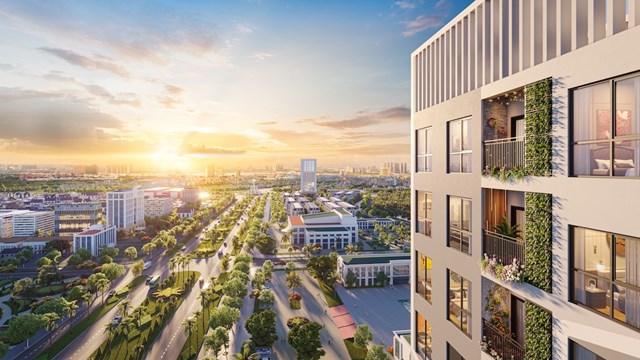 Tầm view rộng mở hướng ra kh&ocirc;ng gian xanh v&agrave; phố thị s&ocirc;i động từ căn hộ Kyoto 5 &nbsp;