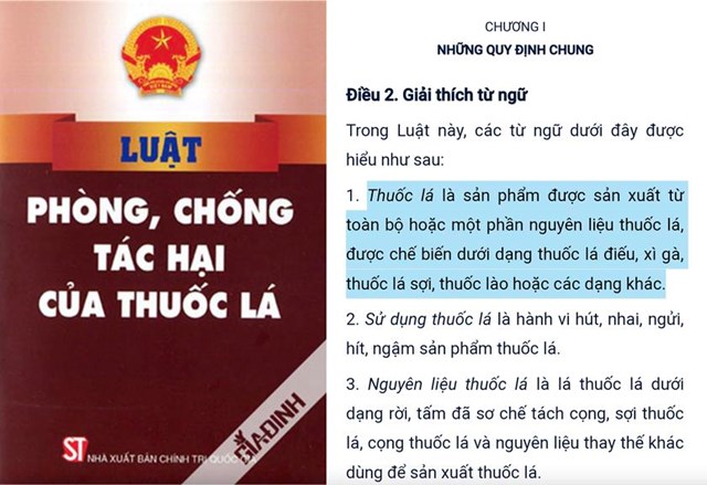 Quy định tại khoản 1 Điều 2 Luật Ph&ograve;ng, chống t&aacute;c hại của thuốc l&aacute;. (Nguồn: chinhphu.vn)