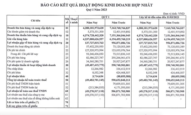 Kết quả kinh doanh qu&yacute; I/2023 của NKG