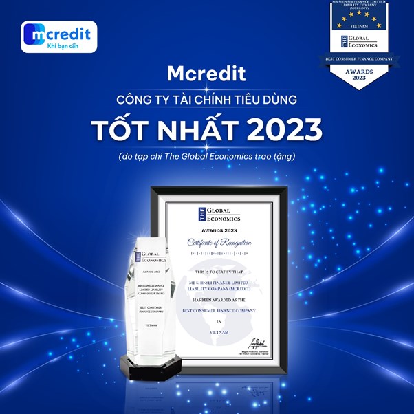 Mcredit vinh dự nhận giải thưởng &ldquo;C&ocirc;ng ty t&agrave;i ch&iacute;nh ti&ecirc;u d&ugrave;ng tốt nhất 2023&rdquo; (Nguồn: Mcredit) &nbsp;