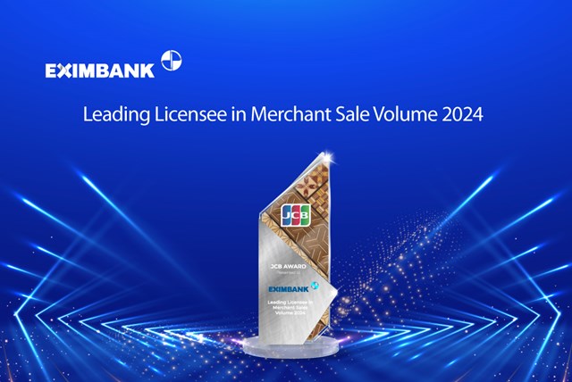 Eximbank đ&atilde; vinh dự được JCB &ndash; tổ chức thẻ quốc tế h&agrave;ng đầu trao tặng giải thưởng Ng&acirc;n h&agrave;ng dẫn đầu về doanh số thanh to&aacute;n thẻ năm 2024. &nbsp;