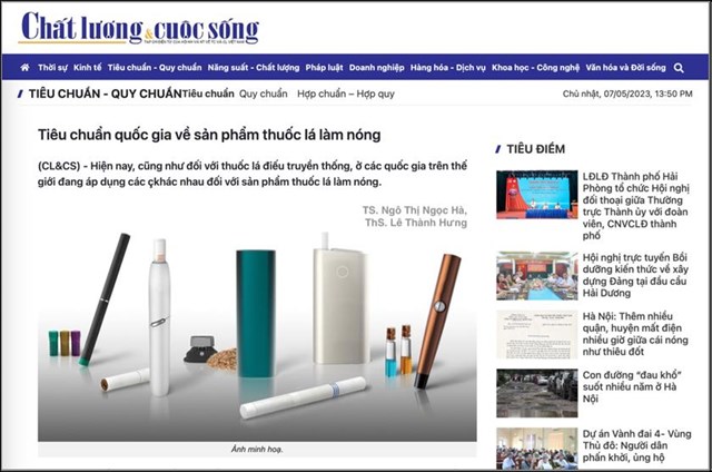 B&agrave;i viết ph&acirc;n t&iacute;ch ti&ecirc;u chuẩn quốc gia về TLLN của TS Ng&ocirc; Thị Ngọc H&agrave; tr&ecirc;n tạp ch&iacute; Chất lượng &amp; cuộc sống.