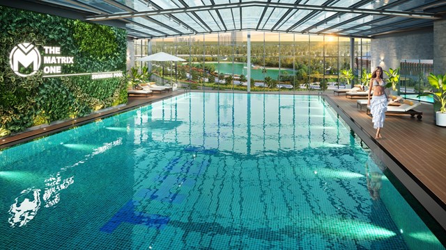 Bể bơi giữa tầng kh&ocirc;ng nối giữa 2 t&ograve;a th&aacute;p view trực diện c&ocirc;ng vi&ecirc;n 14ha &nbsp;