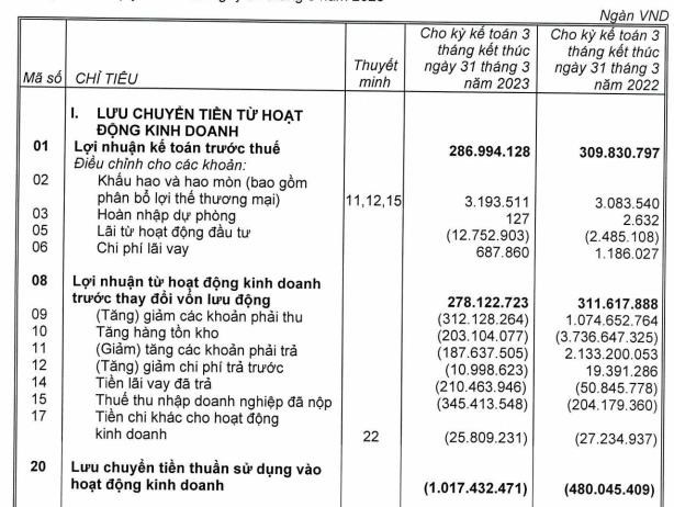 Nguồn: B&aacute;o c&aacute;o t&agrave;i ch&iacute;nh Qu&yacute; 1/2023