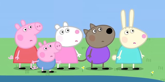 H&igrave;nh ảnh trong phim hoạt h&igrave;nh Peppa Pig (tr&aacute;i) v&agrave; Wolfoo.