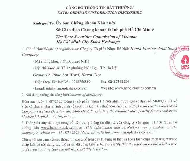 Nhựa H&#224; Nội (NHH): Bị truy thu v&#224; phạt thuế hơn 4 tỷ đồng, c&#244;ng ty mẹ Nhựa An Ph&#225;t Xanh chi gần 89 tỷ &#39;giải cứu&#39; l&#244; cổ phiếu ch&#224;o b&#225;n - Ảnh 1
