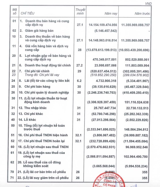 Kết quả kinh doanh năm 2022 sau kiểm to&aacute;n của HBC