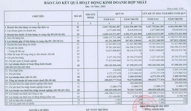 Kết quả kinh doanh qu&yacute; I/2023 của POM