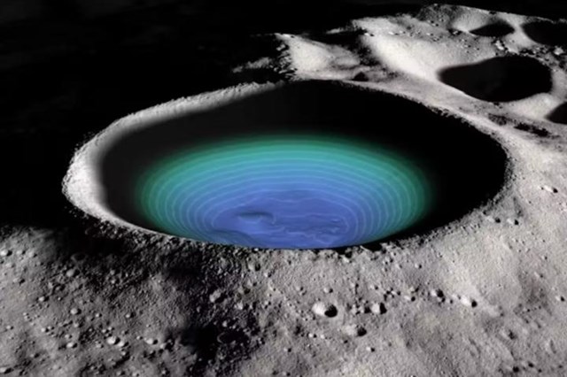 H&igrave;nh ảnh m&ocirc; phỏng hố mặt trăng Shackleton ở cực Nam của Mặt trăng. (Ảnh: NASA Scientific Visualization Studio) &nbsp;