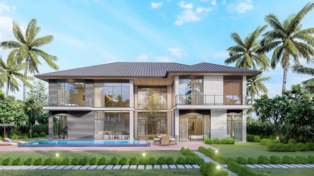 Lối kiến tr&uacute;c mở, hiện đại ngập tr&agrave;n &aacute;nh s&aacute;ng của TwoG Architecture sẽ mở lối tầm nh&igrave;n cho gia chủ giữa khu vườn xanh mướt, hồ bơi ngay trước nh&agrave; hay m&agrave;u m&aacute;t dịu của s&ocirc;ng nước bao quanh