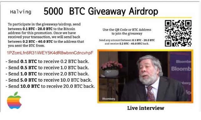 Video sử dụng h&igrave;nh ảnh Wozniak, logo Apple để lừa người xem chuyển tiền v&agrave;o v&iacute; Bitcoin. Ảnh:&nbsp;Scribd.