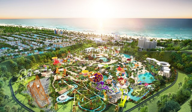 Bi&ecirc;̣t thự Waikiki nằm ở đ&ocirc;̣ cao đ&ocirc;̣c đáo với khoảng cách 30 m so với thung lũng c&ocirc;ng vi&ecirc;n chủ đ&ecirc;̀ Ocean Kingdom 25 ha. Ảnh ph&ocirc;́i cảnh: Novaland &nbsp;