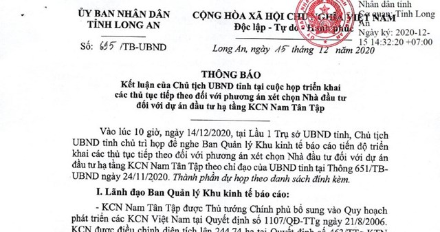 Quyết định &ldquo;chọn mặt gửi v&agrave;ng&rdquo; của UBND tỉnh Long An với Dự &aacute;n Nam T&acirc;n Tập được đ&aacute;nh gi&aacute; l&agrave; đ&uacute;ng luật, ph&ugrave; hợp thực tế