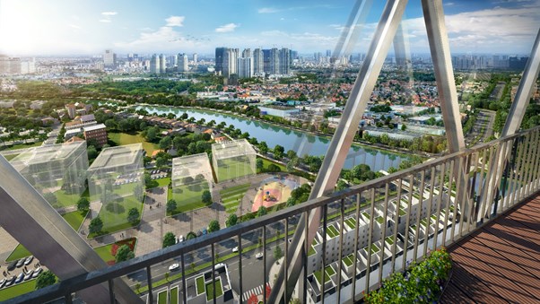 Kh&ocirc;ng gian ngắm cảnh l&yacute; tưởng từ cầu k&iacute;nh tại tầng 33 c&ugrave;ng tầm view của những căn hộ 4 ngủ