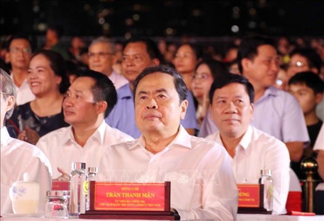 Chủ tịch Quốc hội Trần Thanh Mẫn dự chương tr&igrave;nh tại điểm cầu Th&agrave;nh phố Hồ Ch&iacute; Minh. Ảnh: Xu&acirc;n Khu/TTXVN