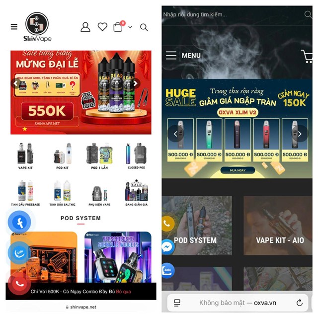 Nhiều ưu đ&atilde;i mua thuốc l&aacute; điện tử, thuốc l&aacute; nung n&oacute;ng hấp dẫn tr&ecirc;n c&aacute;c website (Ảnh chụp m&agrave;n h&igrave;nh)