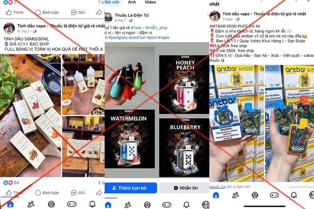Quảng cáo thuốc lá điện tử trên một số fanpage. (Ảnh chụp màn hình)