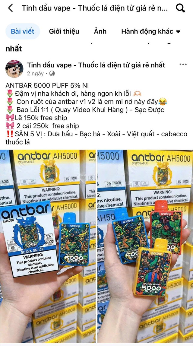 V&ocirc; v&agrave;n những b&agrave;i quảng c&aacute;o thuốc l&aacute; điện tử xuất hiện tr&ecirc;n mạng x&atilde; hội (Ảnh chụp m&agrave;n h&igrave;nh)
