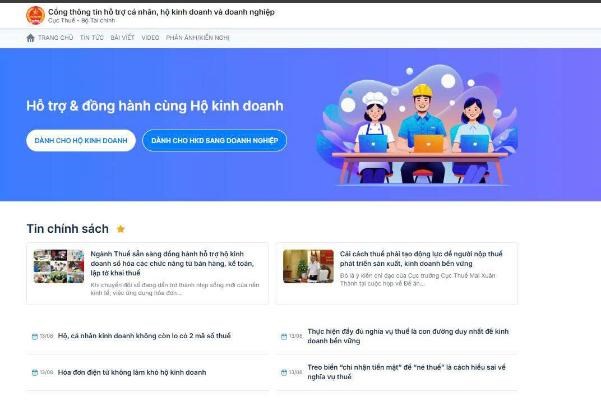 Giao diện Cổng thông tin hỗ trợ cá nhân, hộ kinh doanh, doanh nghiệp được thiết kế tối giản và thân thiện với người nộp thuế.