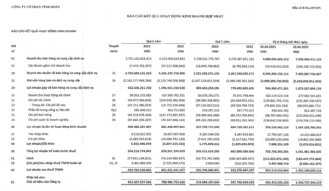 Kết quả kinh doanh qu&yacute; II/2023 của VHC