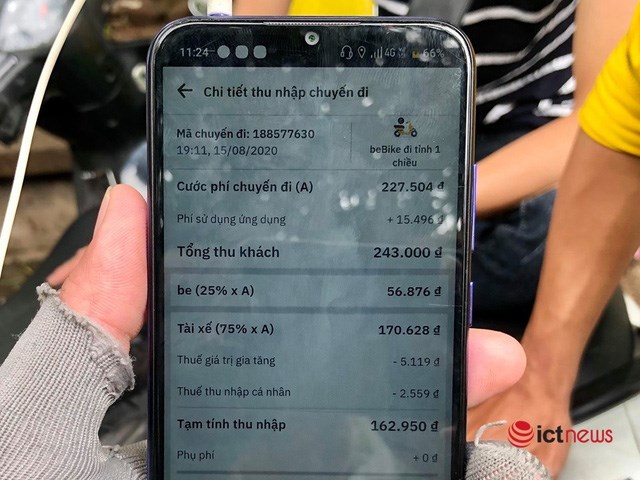 Mức ph&iacute; nền tảng m&agrave; kh&aacute;ch h&agrave;ng phải trả cho một dịch vụ của be. Giao diện t&agrave;i xế hiển thị r&otilde; mức ph&iacute; n&agrave;y