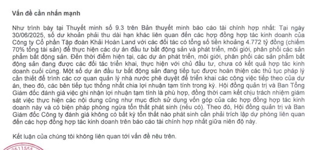 Kiểm to&#225;n nhấn mạnh khoản phải thu gần 4.800 tỷ đồng của Khải Ho&#224;n Land (KHG) trong b&#225;o c&#225;o hợp nhất b&#225;n ni&#234;n 2025 sau so&#225;t x&#233;t - Ảnh 1